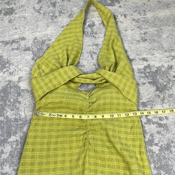 New Free People Nya Halter Maxi Dress Lime Green Twist Cut Out Linen Sz S - Picture 9 of 14
